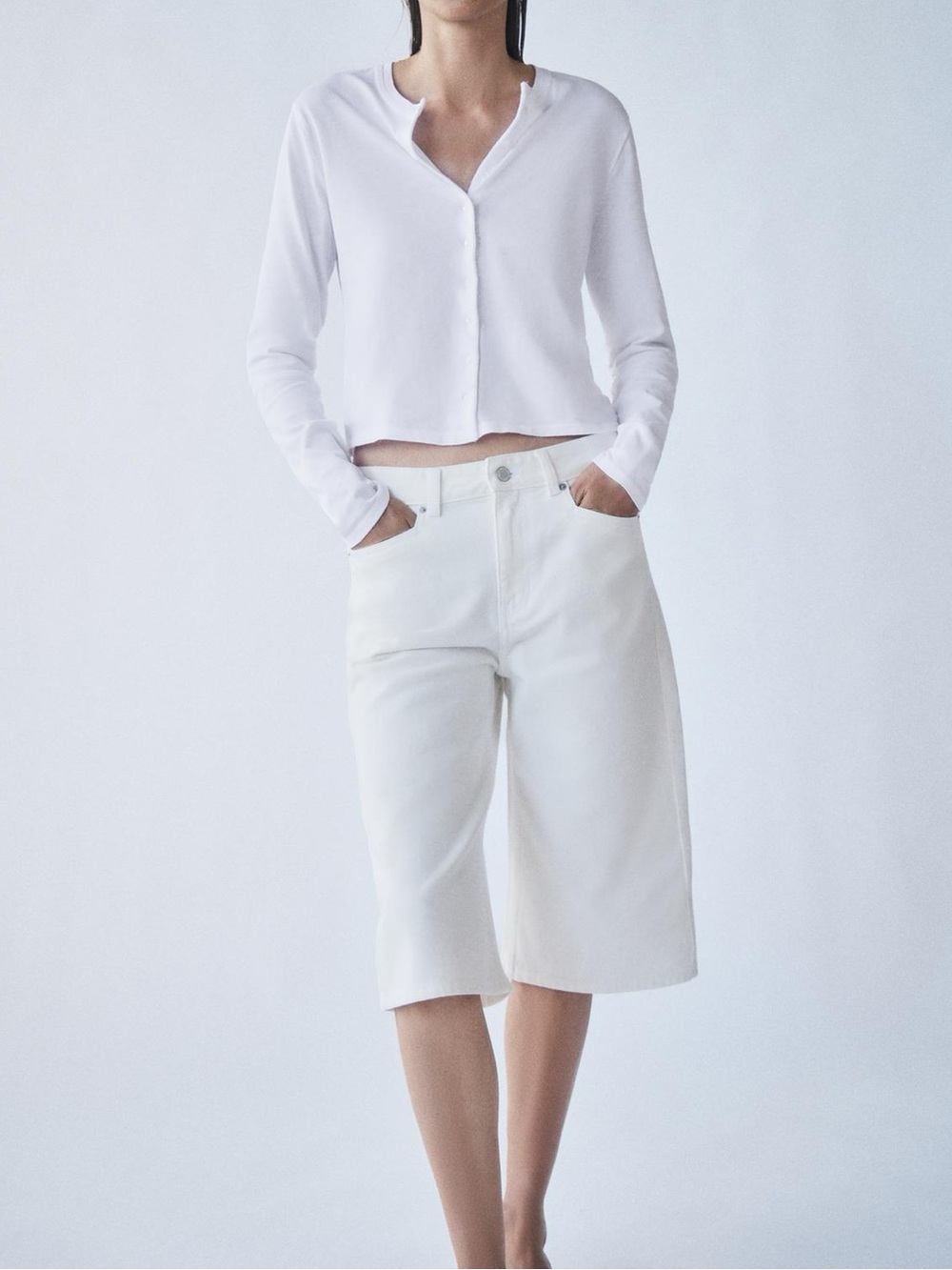 Zara 100% Cotton Button T Shirt White Long Sleeve / Size Women’s Small